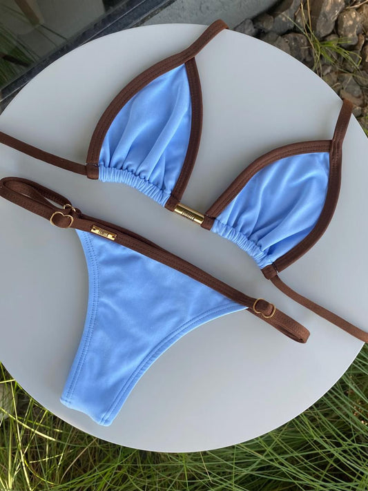 Biquini Anitta Poliamida Azul Candy/Marrom