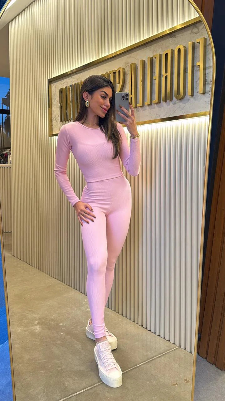 Cropped Fiorella Canelado Rosa Candy