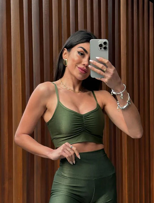 Top Donatella Microcanelado Verde Musgo