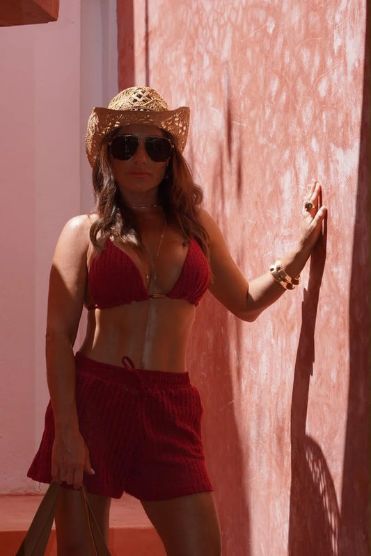 Shorts Crochê Tulum Bordô