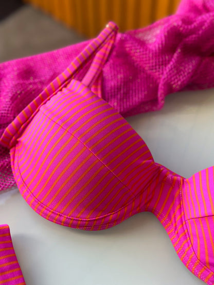 Biquini Marry Rosa/Listras Laranja