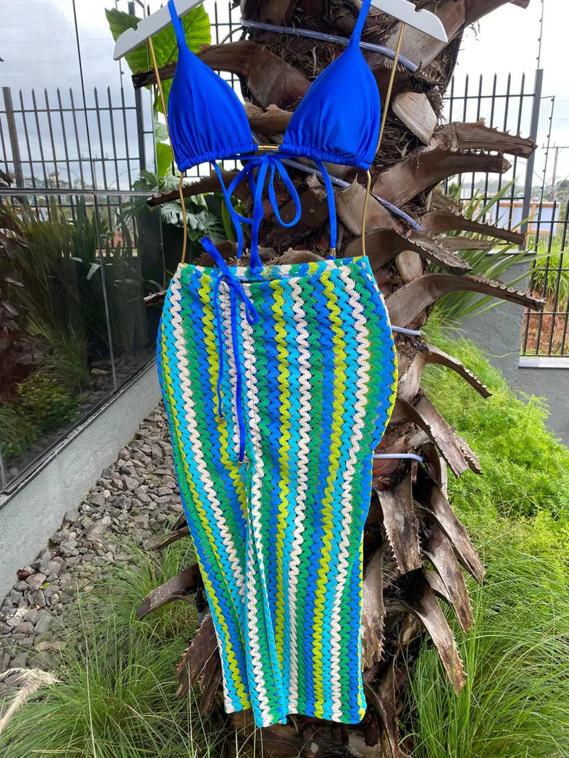 Saia Midi Signature Azul Bic/Verde