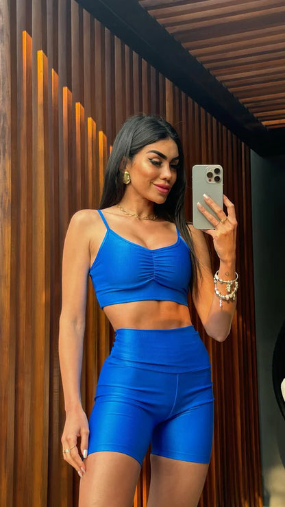 Top Donatella Microcanelado Azul Royal