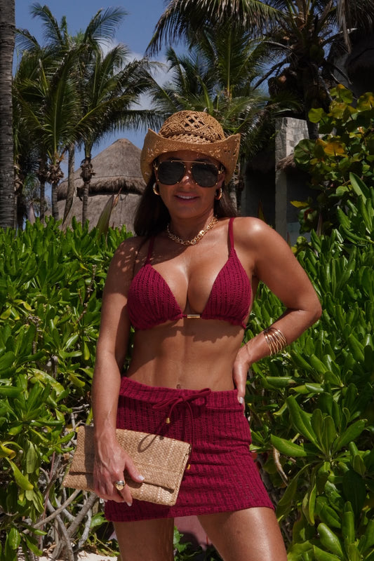 Mini Saia Crochê Tulum Bordô