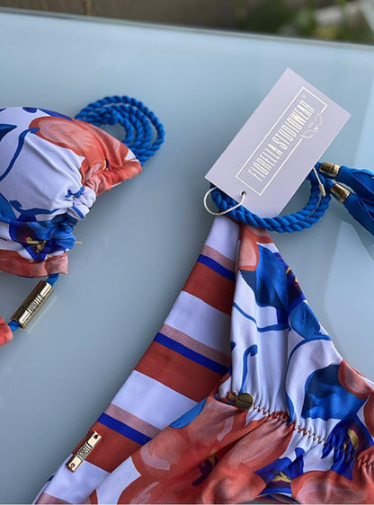 Biquini Geovanella Floral Branco/Azul