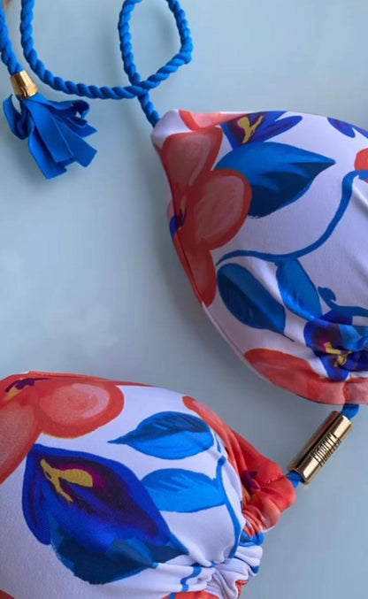 Biquini Geovanella Floral Branco/Azul