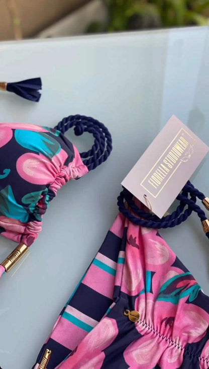 Biquini Geovanella Floral Azul Marinho