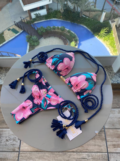 Biquini Geovanella Floral Azul Marinho