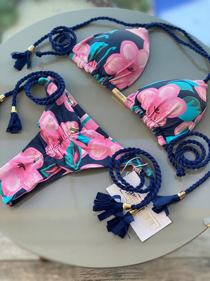 Biquini Geovanella Floral Azul Marinho