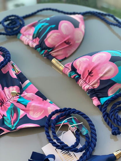 Biquini Geovanella Floral Azul Marinho