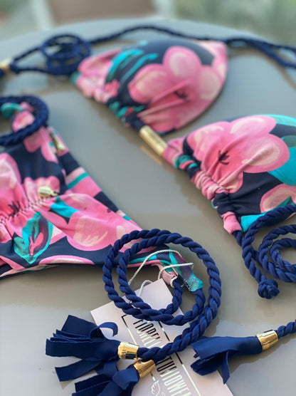 Biquini Geovanella Floral Azul Marinho