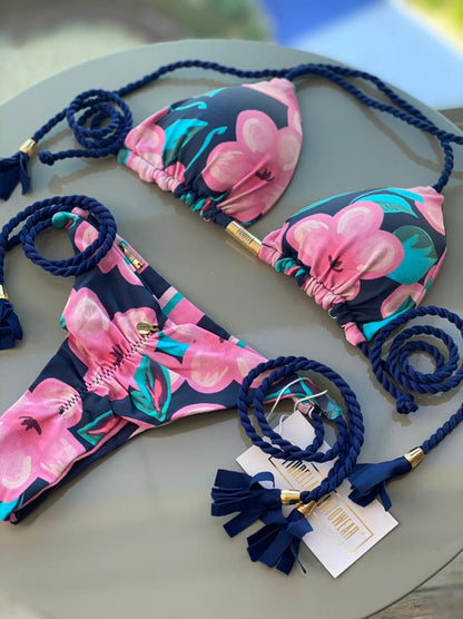 Biquini Geovanella Floral Azul Marinho