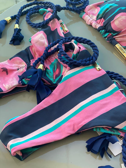 Biquini Geovanella Floral Azul Marinho