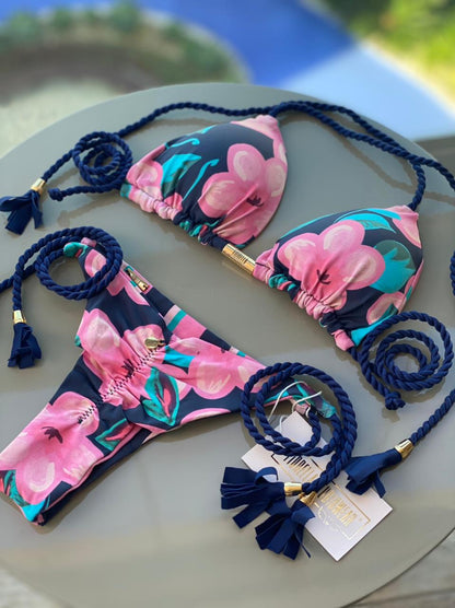 Biquini Geovanella Floral Azul Marinho