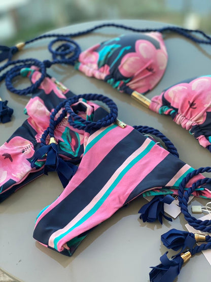 Biquini Geovanella Floral Azul Marinho