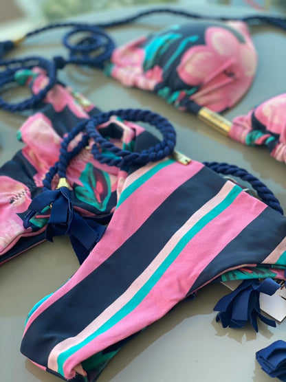 Biquini Geovanella Floral Azul Marinho