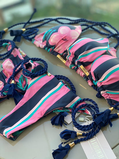 Biquini Geovanella Floral Azul Marinho