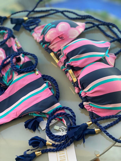 Biquini Geovanella Floral Azul Marinho