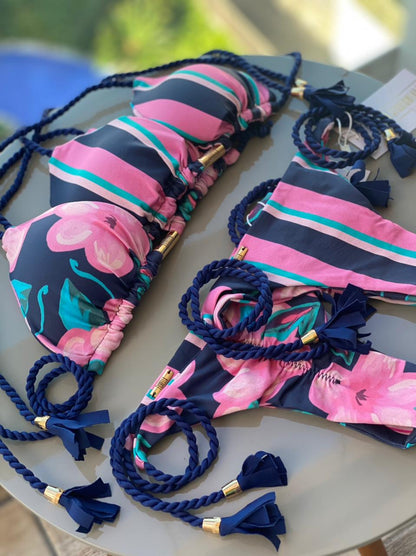 Biquini Geovanella Floral Azul Marinho