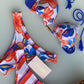 Biquini Fiorella Camélia Floral/Listrado Branco/Azul
