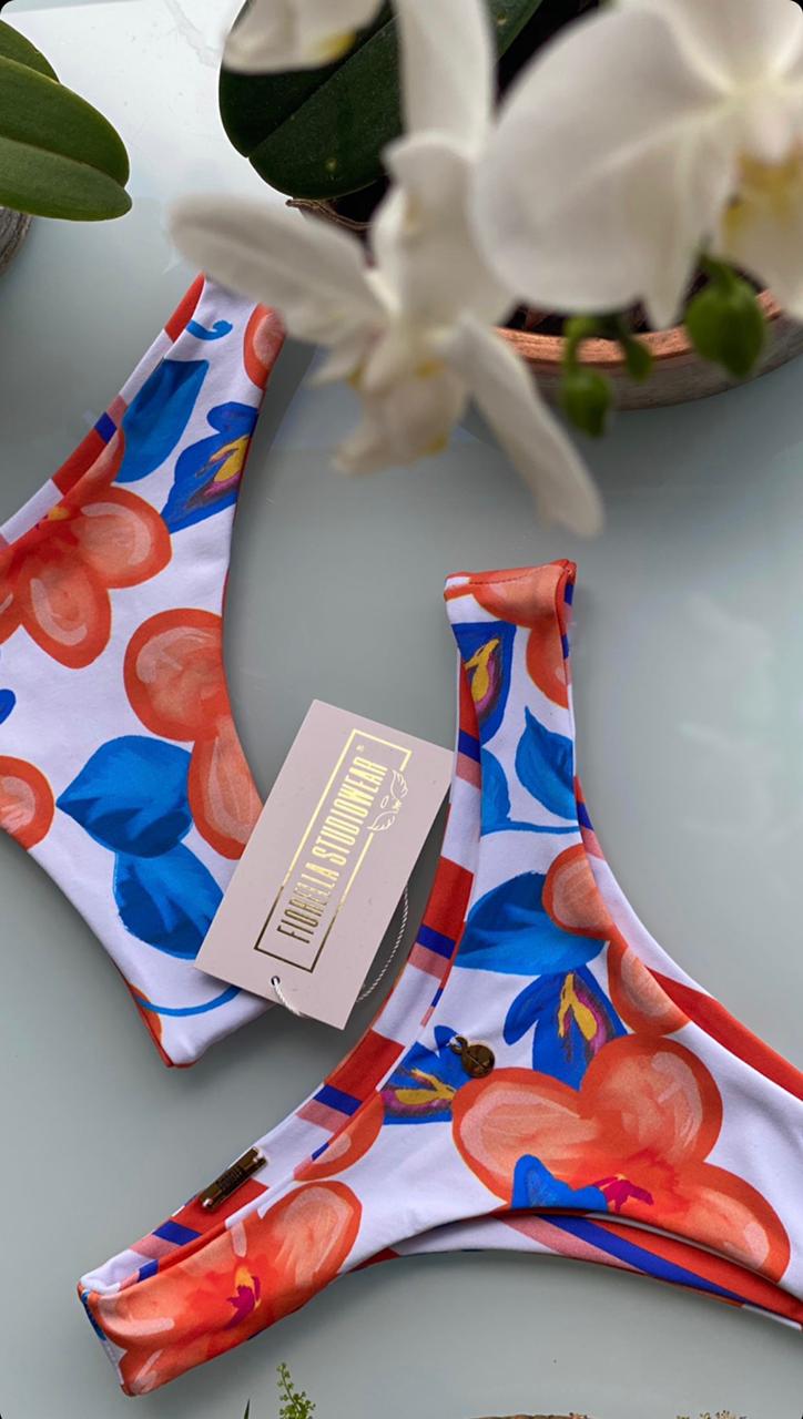 Biquini Fiorella Camélia Floral/Listrado Branco/Azul