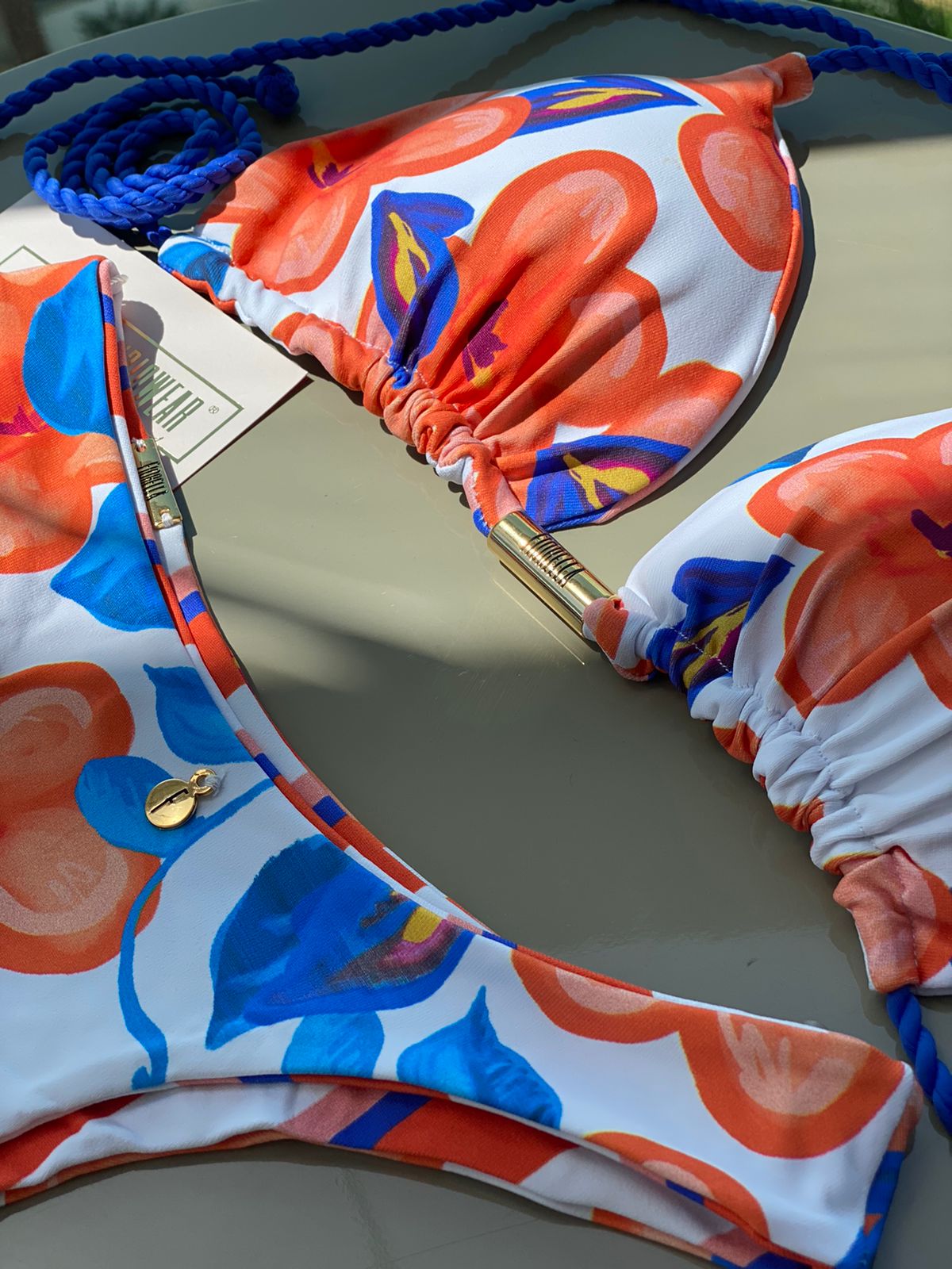 Biquini Fiorella Camélia Floral/Listrado Branco/Azul