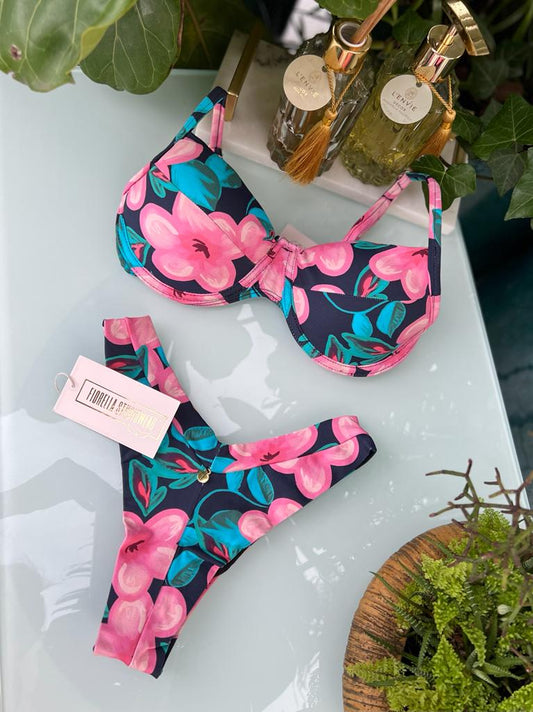 Biquini Fiorella Marry Floral Azul Marinho
