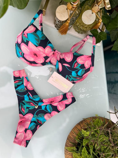 Biquini Fiorella Marry Floral Azul Marinho