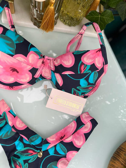 Biquini Fiorella Marry Floral Azul Marinho