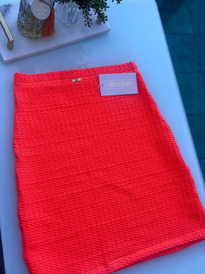 Saia Fiorella Texturizada Laranja Neon