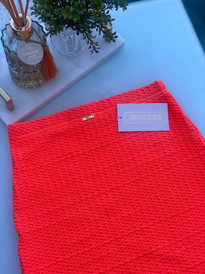 Saia Fiorella Texturizada Laranja Neon